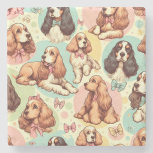 Dessous-de-verre En Pierre Cute Vintage Cocker Spaniel sans couture Motif