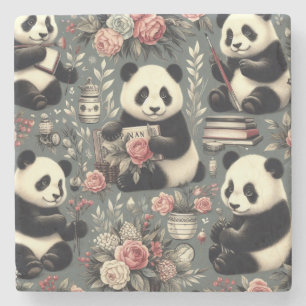 Dessous-de-verre En Pierre Cute Vintage Panda Floral