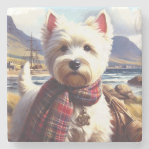 Dessous-de-verre En Pierre Cute West Highland Peinture de Terrier blanc