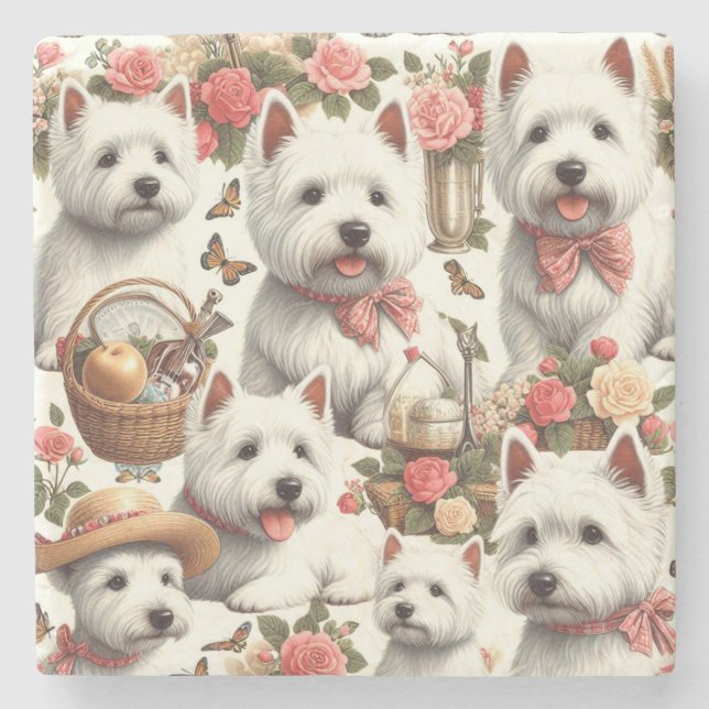 Dessous-de-verre En Pierre Cute West Highland White Terrier sans fil (Devant)