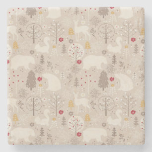 Dessous-de-verre En Pierre Cute Woodland Animaux Nordic Motif Noël