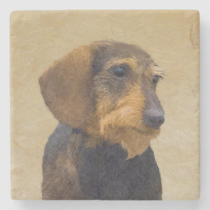 Dessous-de-verre En Pierre Dachshund (À poils durs) Peinture Chien Art origin