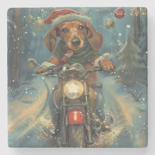 Dessous-de-verre En Pierre Dachshund Chien à Moto Noël