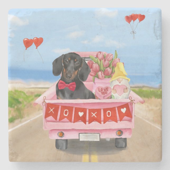 Dessous-de-verre En Pierre Dachshund Chien Saint-Valentin Coeurs de Camion (Devant)