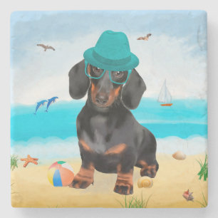 Dessous-de-verre En Pierre Dachshund Dog sur la plage