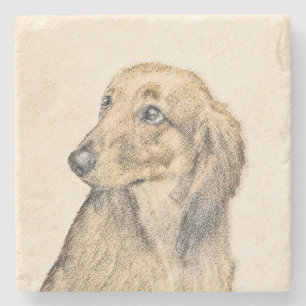 Dessous-de-verre En Pierre Dachshund (Longhaerien) Peinture - Art Chien origi