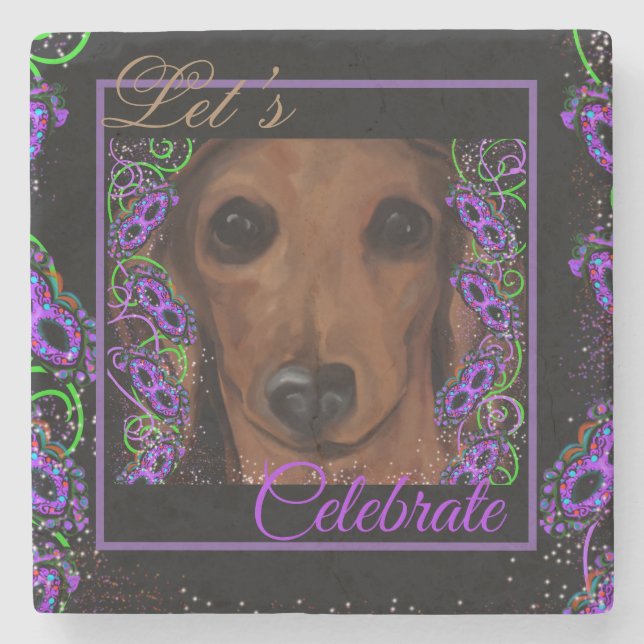 Dessous-de-verre En Pierre Dachshund Rouge     (Devant)
