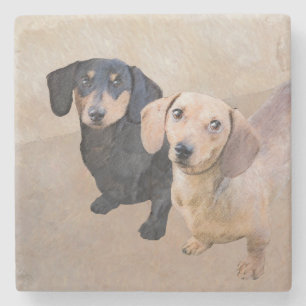 Dessous-de-verre En Pierre Dachshund (Smooth) Peinture - Art Chien original
