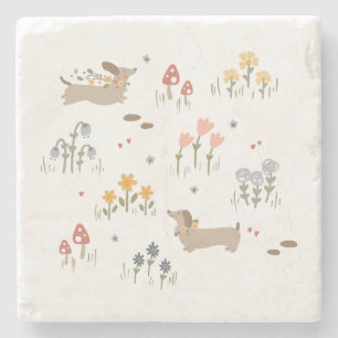 Dessous-de-verre En Pierre Dachshund Weiner Amoureux de les chiens Fleur sauv