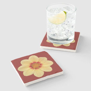 Dessous-de-verre En Pierre Dahlia Jaune sur Floral Rouge Brique