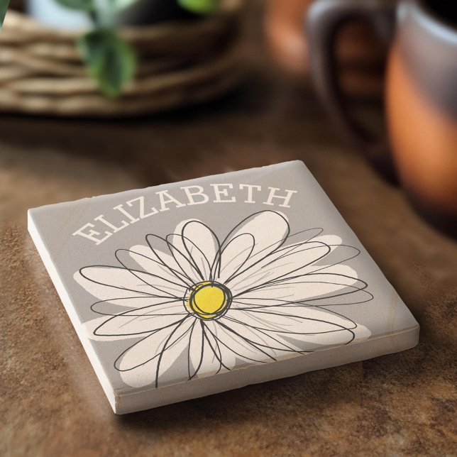 Dessous-de-verre En Pierre Daisy tendance avec gris et jaune (Custom Stone Coaster)