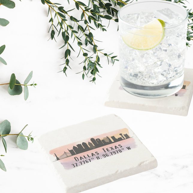 Dessous-de-verre En Pierre Dallas TX Skyline Latitude et Longitude (Créateur téléchargé)