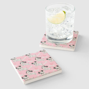 Dessous-de-verre En Pierre Dalmatiens Chiots Taches Noires Rose Jouet Balle B