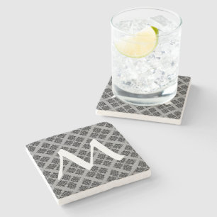 Dessous-de-verre En Pierre Damas marocain noir avec Monogramme