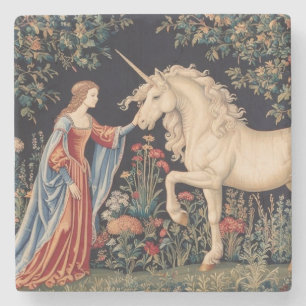 Dessous-de-verre En Pierre Dame à la Licorne dans un Jardin