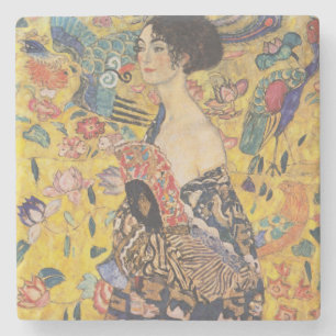 Dessous-de-verre En Pierre Dame Art nouveau vintage avec peinture d'éventail