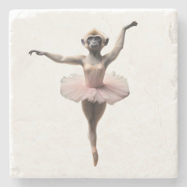 Dessous-de-verre En Pierre Danseur De Ballet Gibbon Monkey Dans Un Tutu, (Devant)