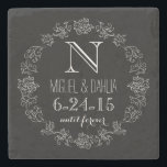 Dessous-de-verre En Pierre Date Mariage de monogramme de tableau de bord pers<br><div class="desc">Célébrez le jour de mariage ou l'anniversaire de votre mariée et mariée préférée avec ce dessous de verre personnalisable! Une élégante bordure en craie blanche sur un arrière - plan noir entoure un monogramme, le nom du couple et la date du mariage. "jusqu'à toujours" est écrit en script sous la...</div>