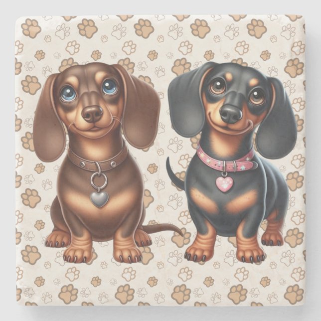 Dessous-de-verre En Pierre De mignons amis dachshund (Devant)