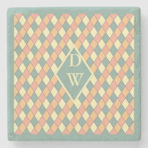 Dessous-de-verre En Pierre Décor de boisson géométrique à monogramme pastel a