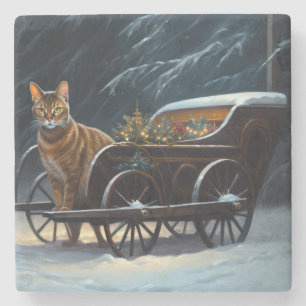 Dessous-de-verre En Pierre Décor de Noël Abyssinian Snowy Sleigh Ride