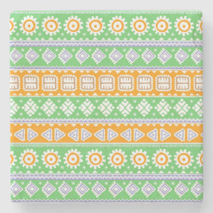 Dessous-de-verre En Pierre Décor ethnique motif vert orange