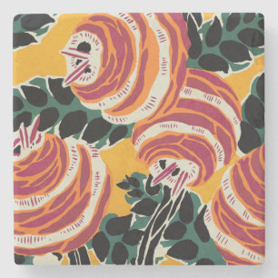 Dessous-de-verre En Pierre Décor floral Art déco jaune moutarde et orange