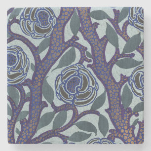 Dessous-de-verre En Pierre Décor floral de rose Art déco bleu royal et or