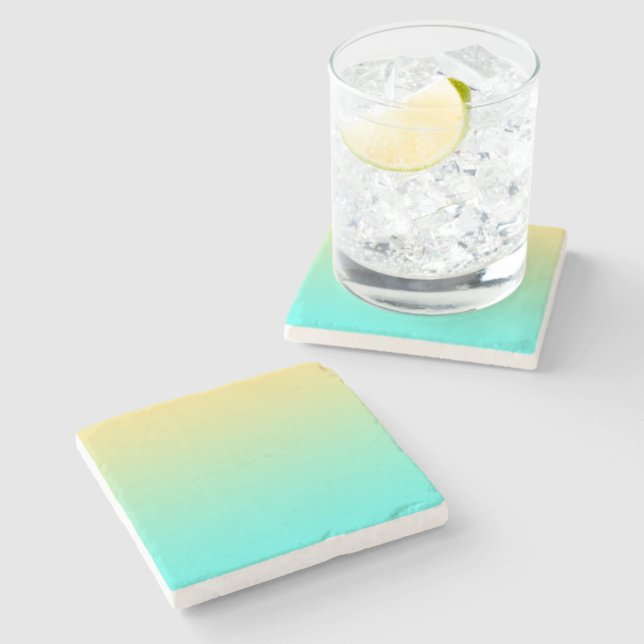 Dessous-de-verre En Pierre Dégradé simple pastel jaune turquoise (Côté)