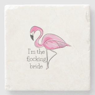 Dessous-de-verre En Pierre Demoiselle Flamingo Je suis la Mariée qui Fait Flo
