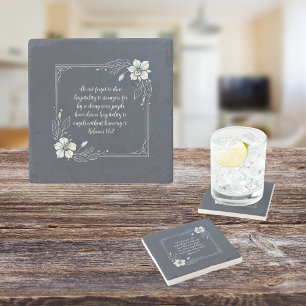 Dessous-de-verre En Pierre Denim White Flora Verset Personnalisable