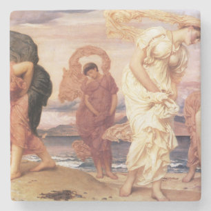 Dessous-de-verre En Pierre Des filles grecques ramassent des galets sur une p