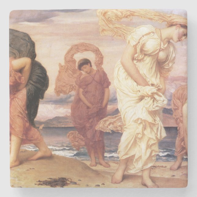 Dessous-de-verre En Pierre Des filles grecques ramassent des galets sur une p (Devant)