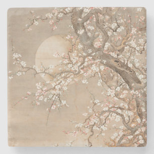 Dessous-de-verre En Pierre Des fleurs de prunes japonaises au clair de lune p