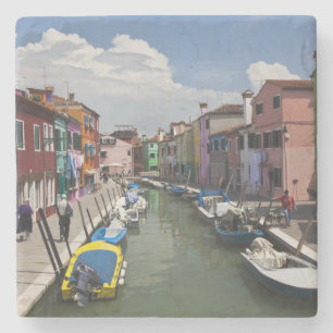 Dessous-de-verre En Pierre Des maisons colorées le long du canal sur l'île de