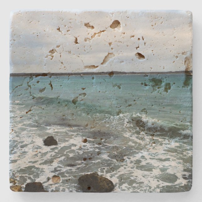 Dessous-de-verre En Pierre Des Vagues Sur L'Océan, (Devant)