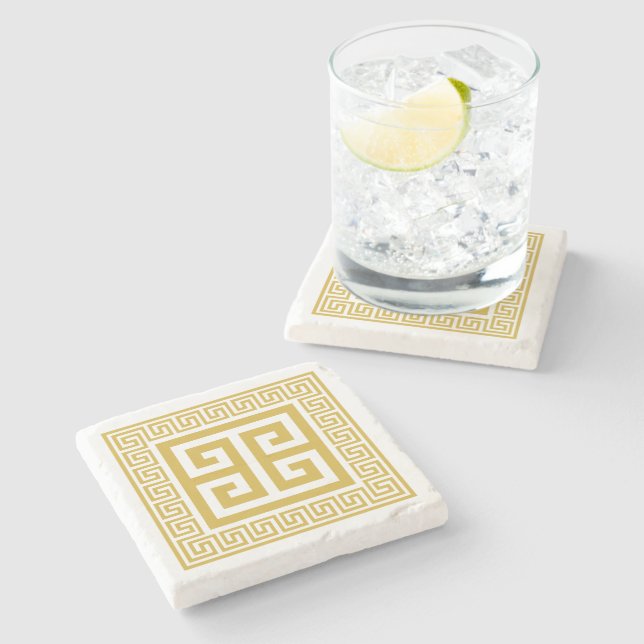 Dessous-de-verre En Pierre Design doré Motif grec (Côté)