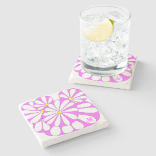 Dessous-de-verre En Pierre Design floral Abstrait personnalisé en rose