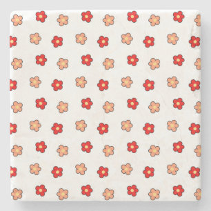 Dessous-de-verre En Pierre Design floral rétro à fleurs blanches et rouges Wh