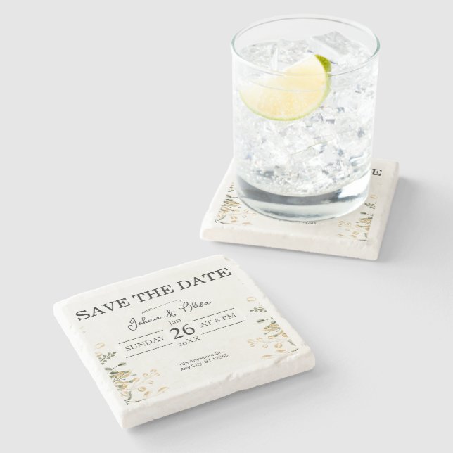 Dessous-de-verre En Pierre Design Minimaliste Moderne Enregistrez La Date (Côté)