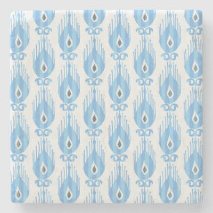Dessous-de-verre En Pierre Design Motif Ikat Blanc Bleu