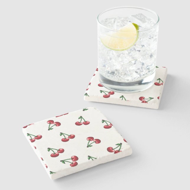 Dessous-de-verre En Pierre Design Motif Red Cherries (Côté)