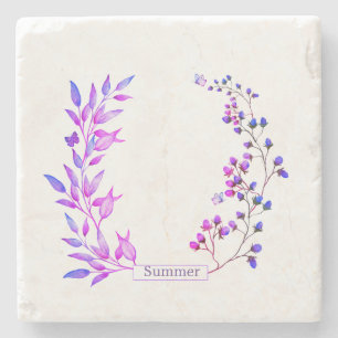 Dessous-de-verre En Pierre Design original de fleurs et branches violettes