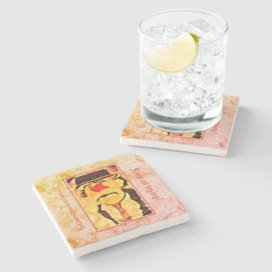 Dessous-de-verre En Pierre Dessin de clown vintage les années 70 triste (D1) 