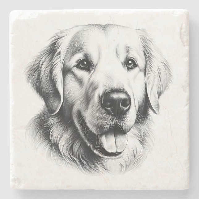 Dessous-de-verre En Pierre Dessin de Golden Retriever (Devant)