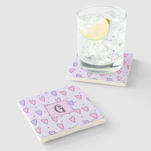 Dessous-de-verre En Pierre Dessin de monogramme de petits cœurs fantaisistes