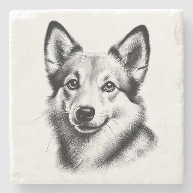 Dessous-de-verre En Pierre Dessin Norwegian Lundehund (Devant)