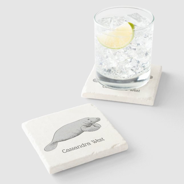 Dessous-de-verre En Pierre Dessin vintage Manate (Côté)