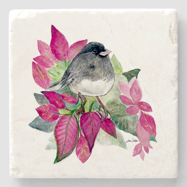 Dessous-de-verre En Pierre Dessous de verre d'aquarelle d'oiseaux Dark Eyed J (Dark Eyed Junco Bird Watercolor Art Stone Coaster from Jenn's Emporium.)