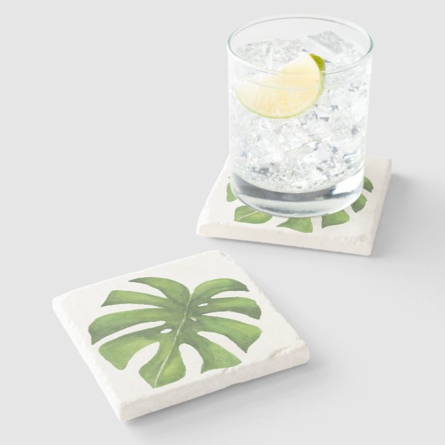 Dessous-de-verre En Pierre Dessous de verre d'aquarelle Tropical Monstera (Côté)